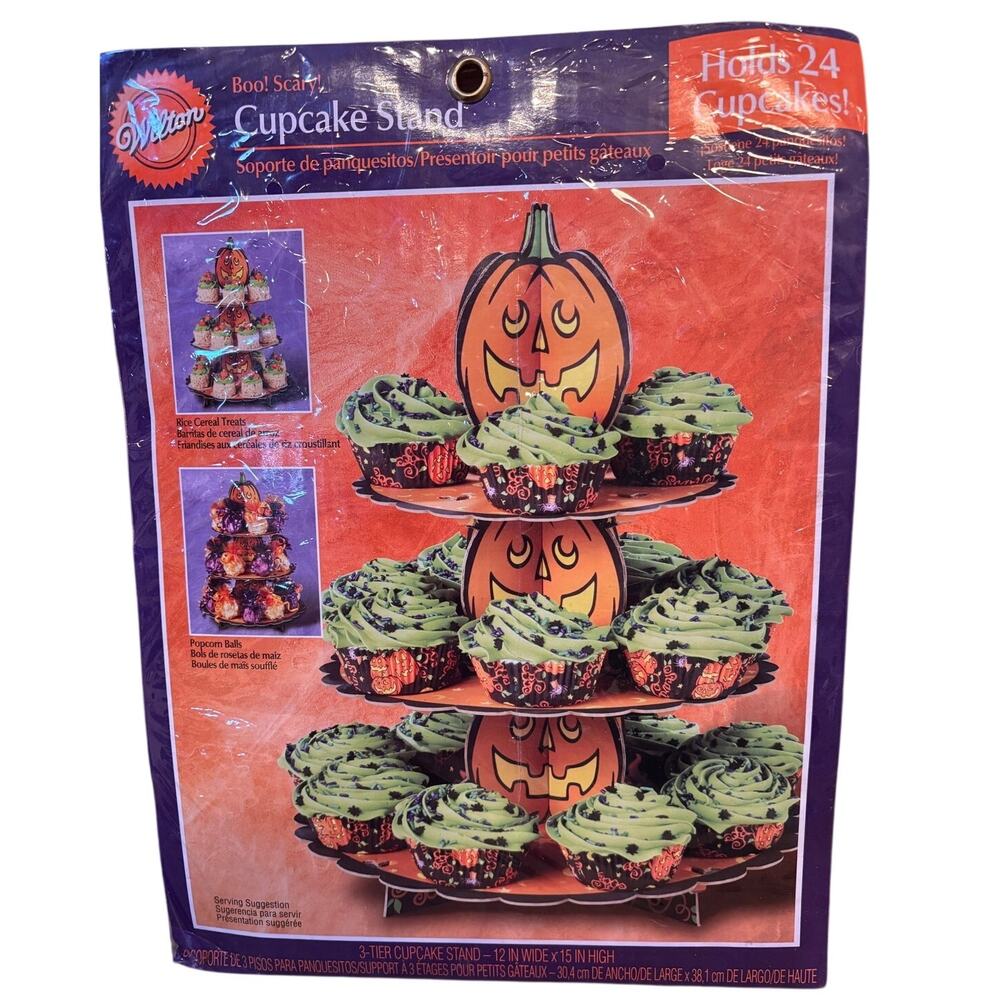 Vintage 2008 Wilton Halloween Party Fall Pumpkin 24 3-Tier Cupcake Stand Serving